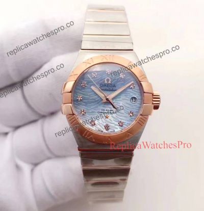 Omega Constellation Pluma Collection Replica Watches - Ice Blue Diamond Dial